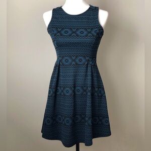 Tribal print skater dress - size MEDIUM - Tyche - fit and flare geometric dress